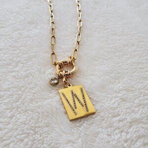 Mint & Lily Pave Initial Pendant Necklace Paperclip Chain w/initial "W"